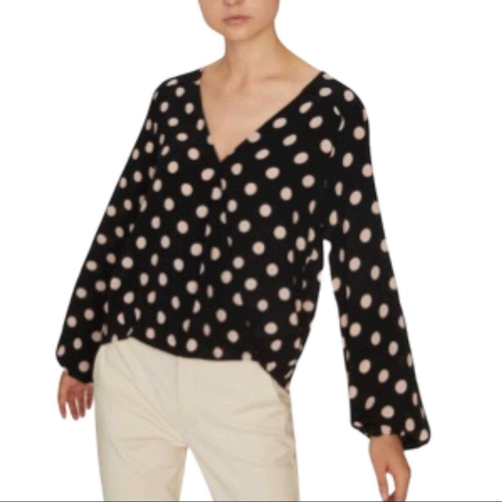 Sanctuary black polka dot surplice‎ neck blouse XS